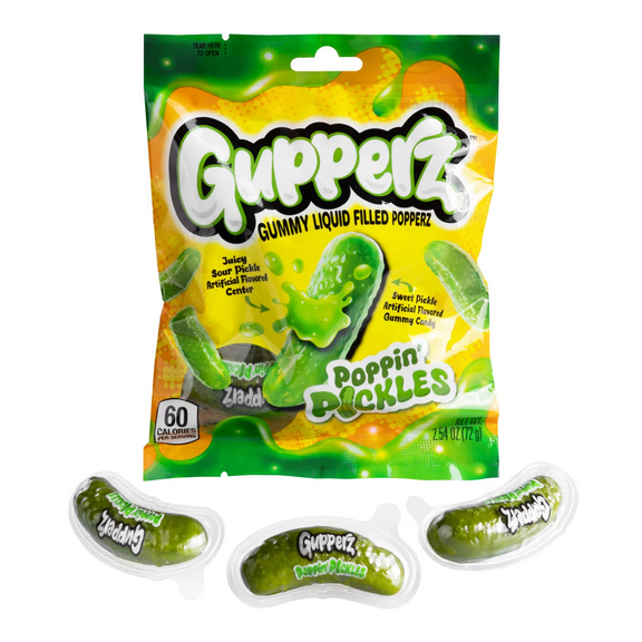 Gupperz Gummy Liquid Filled Poppers  Sweet & Juicy Candy with a Burst of Flavor! {Poppin' Pickles}