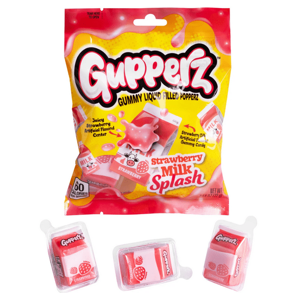 Gupperz Gummy Liquid Filled Poppers – Sweet & Juicy Candy with a Burst of Flavor! {Strawberry Milk}