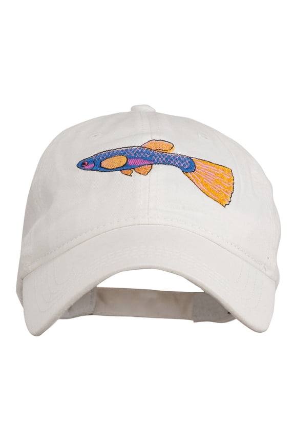 Guppy Fish Embroidered Washed Cap - White OSFM