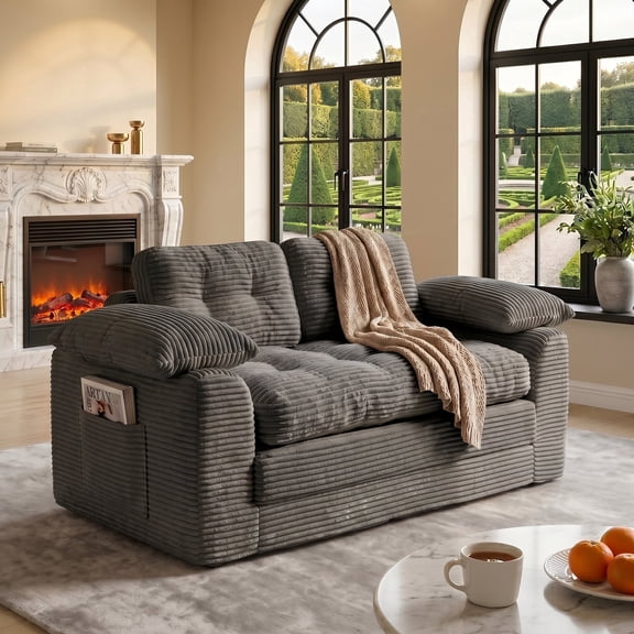 Guqiart 2 in 1 Convertible Sofa Bed, Pull Out Loveseat Sleeper Sofa with Pillows for Home Living Room Bedroom
