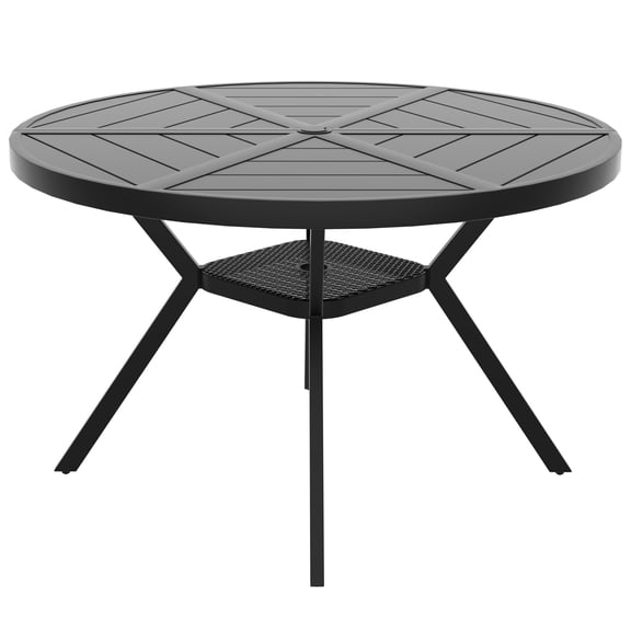 Guqiart 47" Powder-Coated Steel Durable All-Weather Metal Construction and Adjustable Umbrella Hole Outdoor Dining Table