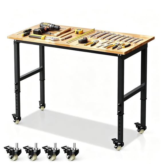 Guqiart Adjustable Height Workbench, 48" Rectangle, 1.5" Thick