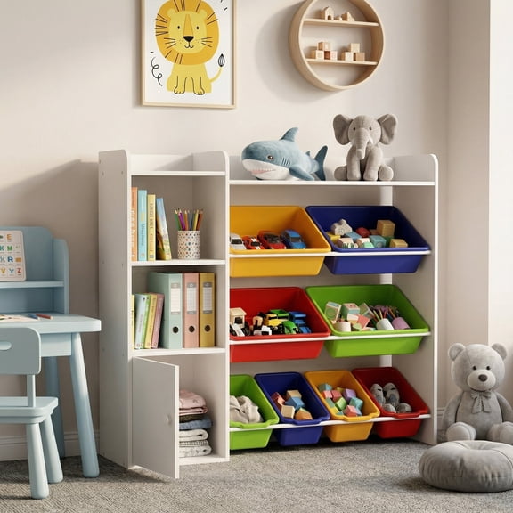 Guqiart Kids Toy Storage Organizer with 8 Bins, Children's Bookshelf and Multi-Use Storage for Bedroom, Playroom, Classroom & Nursery