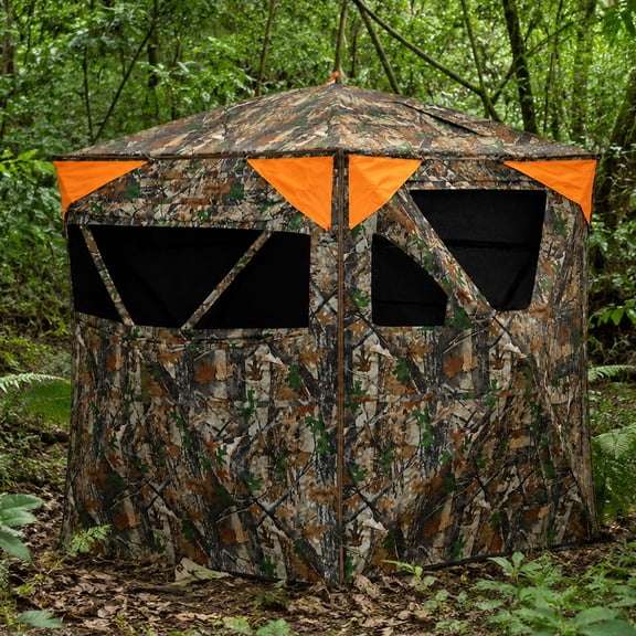Guqiart Multi-Function Hunting Blind, See Through Ground Blind with Carry Bag, 360 Portable Camouflage Tent, Converts to Hunting Fence with Silent Door & Window