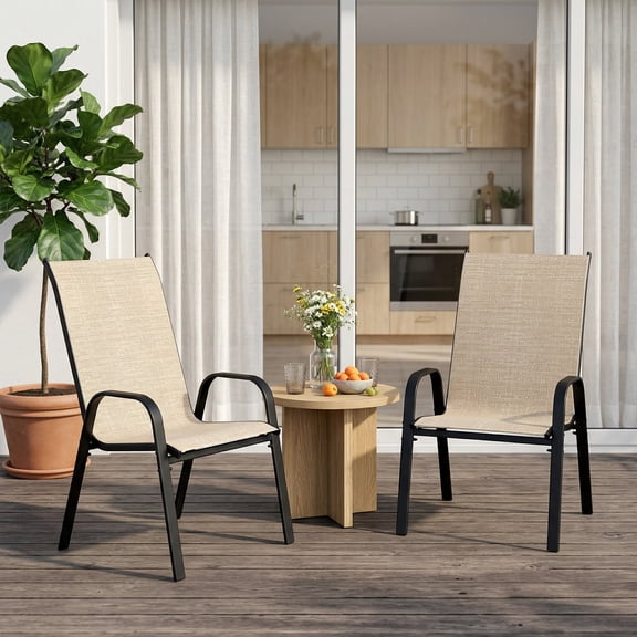 Guqiart Patio Chairs Set of 2, Stackable Outdoor Dining Chairs, All-Weather Textilene, Metal Frame, 350 lbs Capacity