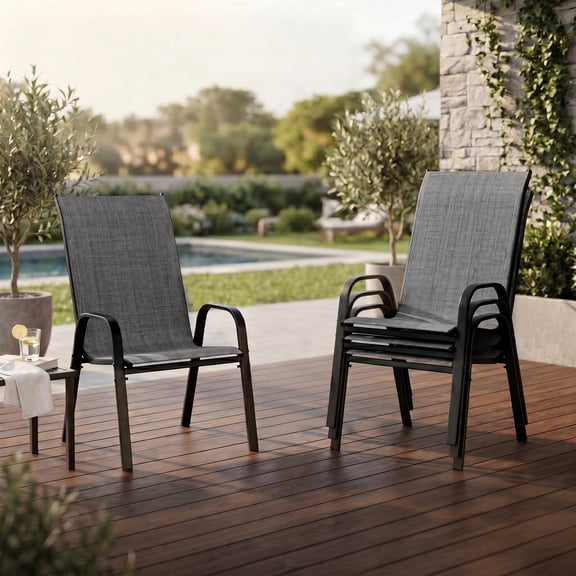 Guqiart Patio Chairs Set of 4, Stackable Outdoor Dining Chairs, All-Weather Textilene, Metal Frame, 350 lbs Capacity
