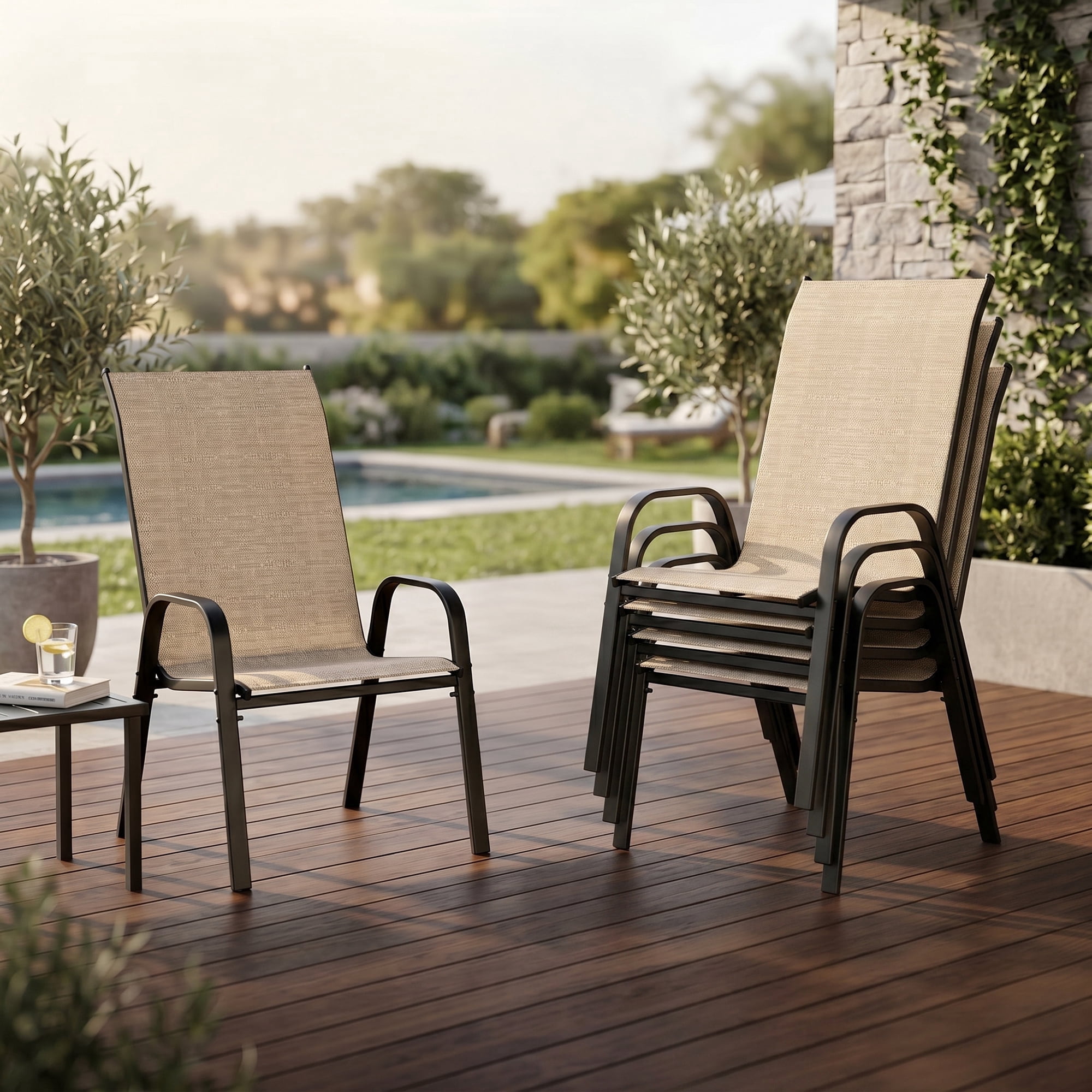 Guqiart Patio Chairs Set of 6, Stackable Outdoor Dining Chairs, All-Weather Textilene, Metal Frame, 350 lbs Capacity