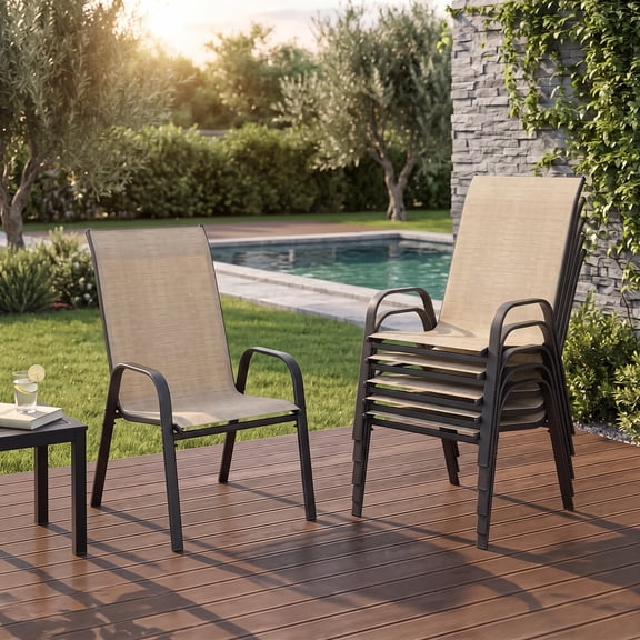 Guqiart Patio Chairs Set of 6, Stackable Outdoor Dining Chairs, All-Weather Textilene, Metal Frame, 350 lbs Capacity