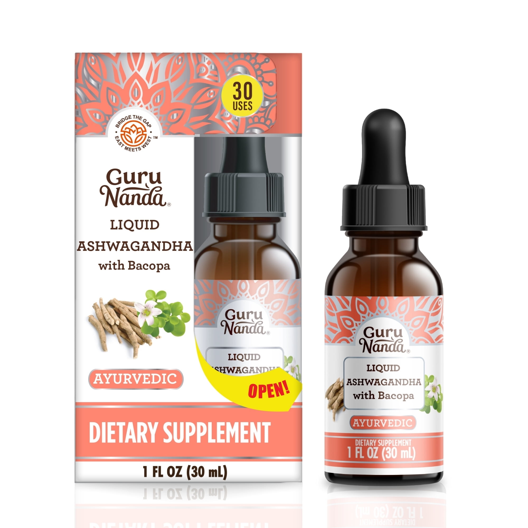 GurNanda Liquid Ashwagandha and Bacopa Dietary Supplement for Adults - 1 oz