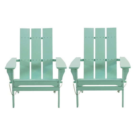 Gurekam Outdoor Acacia Wood Foldable Adirondack Chairs, Set of 2, Light Mint