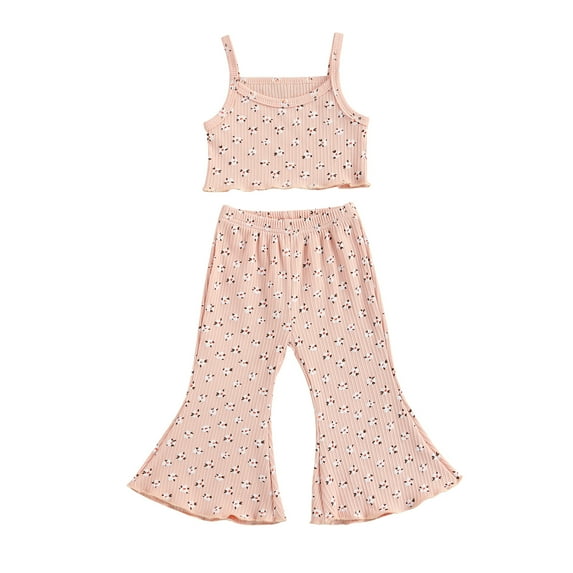 Gureui 2-6Years 2Pcs Toddler Girls Summer Clothes, Sleeveless Floral Print Crop Tank Tops + Flare Pants Outfits Set