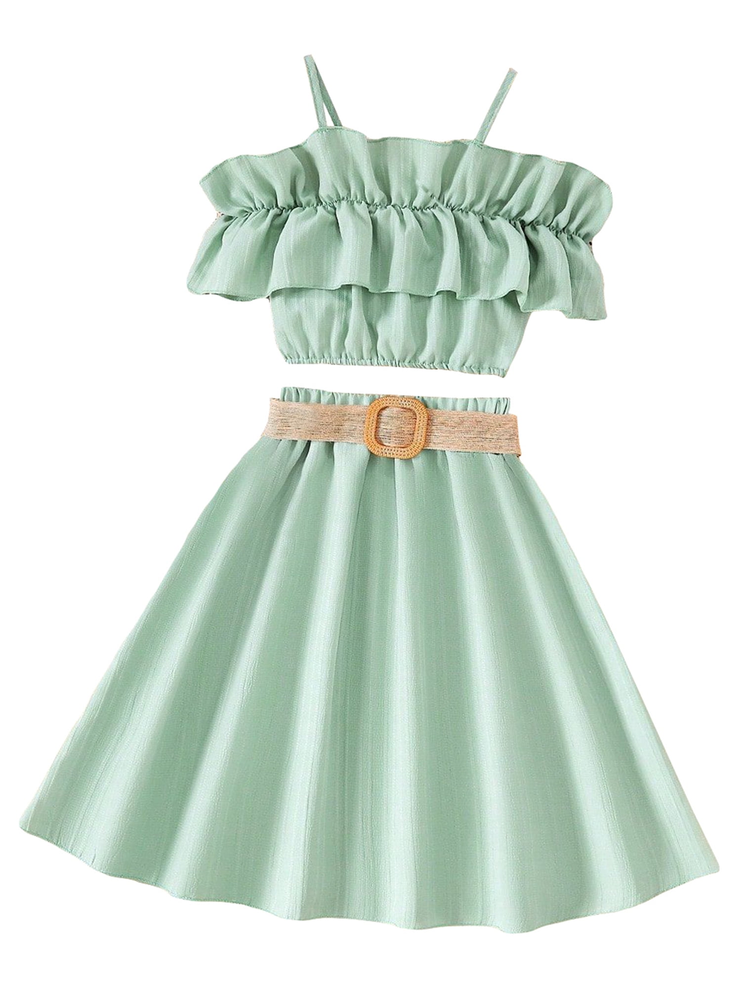 Gureui 2PCS Kid Girls Summer Clothes Off Shoulder Spaghetti Strap Crop ...