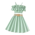 thumbnail image 1 of Gureui 2PCS Kid Girls Summer Clothes Off Shoulder Spaghetti Strap Crop Tops + Belted Skirt Set Kid Spring Outfits, 1 of 3