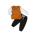 thumbnail image 1 of Gureui 2Pcs Newborn Infant Toddler Baby Boy Long Sleeve Tops + Pants, Color Matching Elastic Waist Drawstring Crew Neck Outfit Set, 1 of 9
