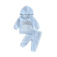 thumbnail image 1 of Gureui 2Pcs Newborn Infant Toddler Baby Girl Boy Long Pants Outfits, Plaid Pattern Long Sleeve Hooded Tops + Elastic Waist Side Pockets Pants Set, 1 of 9