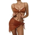 thumbnail image 1 of Gureui 3Pcs Women Split Swimsuit Set, Solid Color Sleeveless Bikini with Ruffles+Lace-up Panties+See-through Mesh Cover Ups, 1 of 7