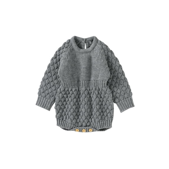 Gureui Baby Girl Boy Rompers Solid Color Knitted Round Neck Long Sleeve Jumpsuit for Newborn Toddler Girl Boy