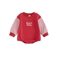 thumbnail image 1 of Gureui Baby Girls Christmas Casual Romper Long Sleeve Letter Embroidery Stripe Patchwork Romper, 1 of 9