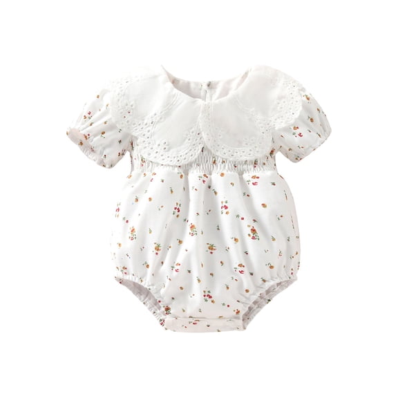 Gureui Baby Girls Romper Short Sleeve Doll Collar Flower Summer Bodysuit