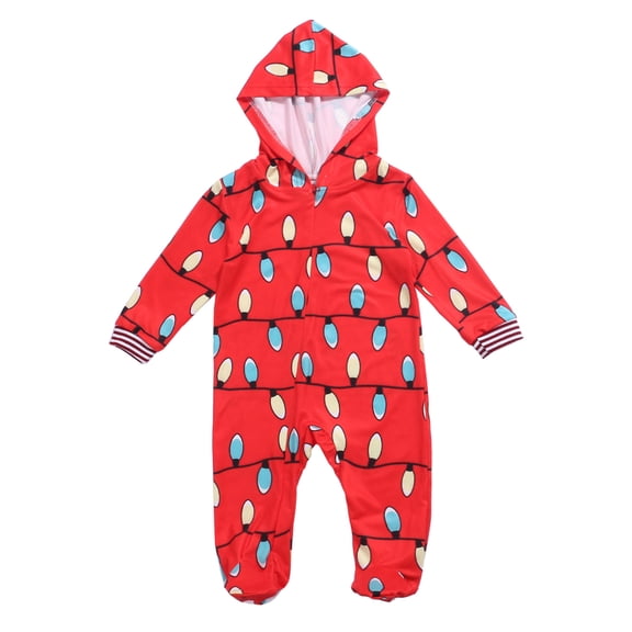 Gureui Christmas Matching Family Nightwear Front Zipper Jumpsuit Pajamas,Cute Cartoon Fairy Light Printed Long Sleeve Hoodie Xmas Family Sleepwear