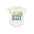 thumbnail image 1 of Gureui Infant Baby Boy Birthday Romper Cartoon Letter Print Round Neck Short Sleeve Bodysuit Toddler Tops, 1 of 9