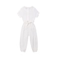 thumbnail image 1 of Gureui Infant Newborn Baby Boys Girls Casual One Piece Romper Solid Color Round Neck Short Sleeve Elastic Waist Tie Loose Long Pants Jumpsuit, 1 of 8