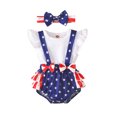 thumbnail image 1 of Gureui Kids Baby Girls Bodysuit with Headband, Stripe Star Printed Flying Sleeve Round Neck Patchwork Ruffles Snap Crotch Romper, 1 of 9