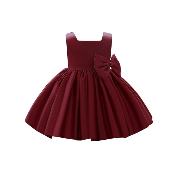 Gureui Kids Baby Girls Formal Princess Dress, Solid Color Sleeveless Square Collar Big Hem One-piece Dresses