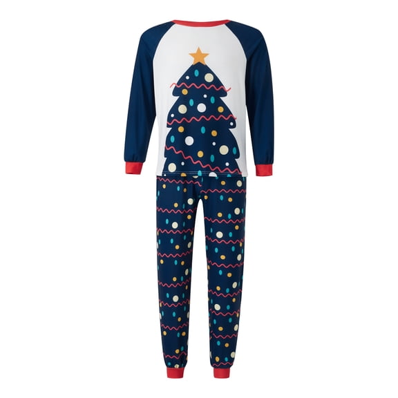 Gureui Matching Family Christmas Pajamas Tree-inspired Printed Classic Crew Neck Casual Stretch Pants/Romper/Dog Triangle Scarf Holiday Clothing
