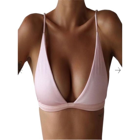 Gureui New Womens Sexy Halter Bikini Top Solid Color Triangle Back Buckles Padded Push Up Swimsuit Tops Beachwear