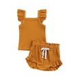 thumbnail image 1 of Gureui Newborn Baby Girl Summer Clothes Set Solid Color Sleeveless Ruffle Ribbed Knitted Tank Top Shorts Set, 1 of 9