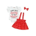 thumbnail image 1 of Gureui Newborn Baby Girl Valentine's Day Outfit Ruffle Long/Short Sleeve Letter Print Romper Top Suspender Strap Skirt Clothes Set, 1 of 9