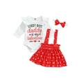 thumbnail image 1 of Gureui Newborn Baby Girl Valentine's Day Outfit Ruffle Long/Short Sleeve Letter Print Romper Top Suspender Strap Skirt Clothes Set, 1 of 9
