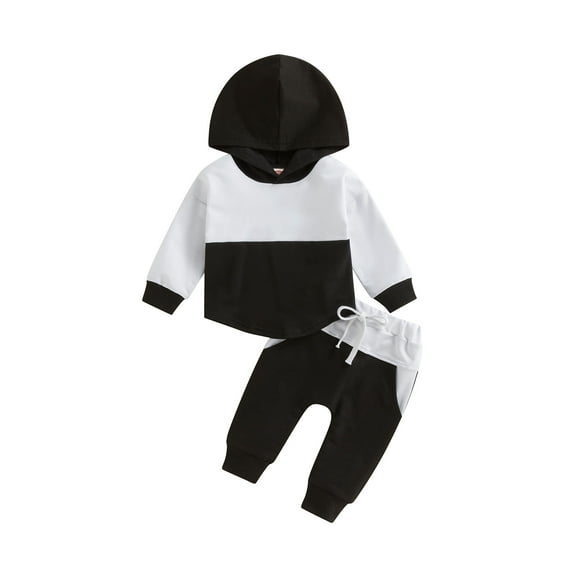 Gureui Newborn Infant Toddler Baby Boys Girls 2Pcs Fall Outfits, Long Sleeve Contrast Color Hoodie and Pocket Pants Set