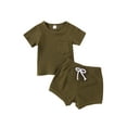 thumbnail image 1 of Gureui Newborn Outfits Sets, Ribbed Knit Short Sleeve T-shirt + Short Pant Clothes Set, 1 of 9