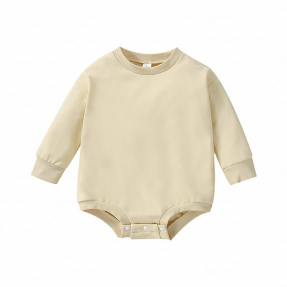 Gureui Sweatshirt Romper for Infant Baby Girl Boy Long Sleeve Crewneck Oversized Bodysuit Waffle Fall Winter Pullover Top