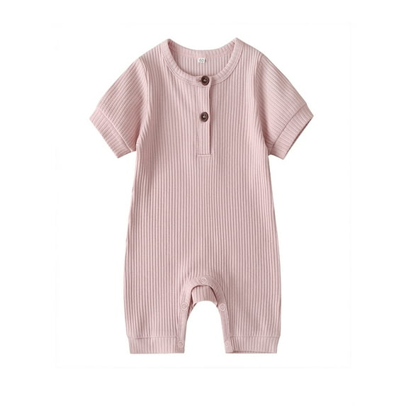Gureui Toddler Infant Baby Boys Girls Short Sleeve Jumpsuit,Solid Color Knit Rib O Neck Button Romper Cotton Outfits