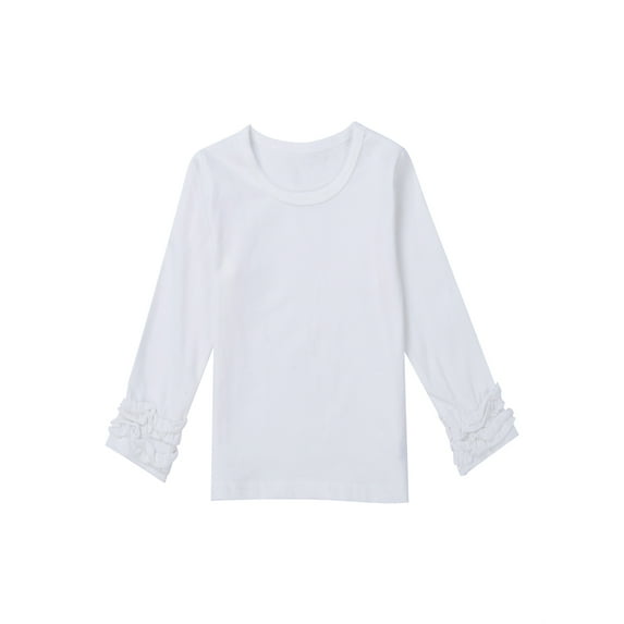 Gureui Toddler Infant Baby Girls Soft Cotton T-shirt Long Sleeve Round Neck Solid Color Casual Spring Autumn Ruffles Tops,6M-5Y