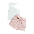 thumbnail image 1 of Gureui Toddler Infant Baby Girls Three Pieces Outfit, Halterneck Oblique Shoulder Sleeveless Vest + Shorts + Waist Belt Clothes Set, 1 of 9