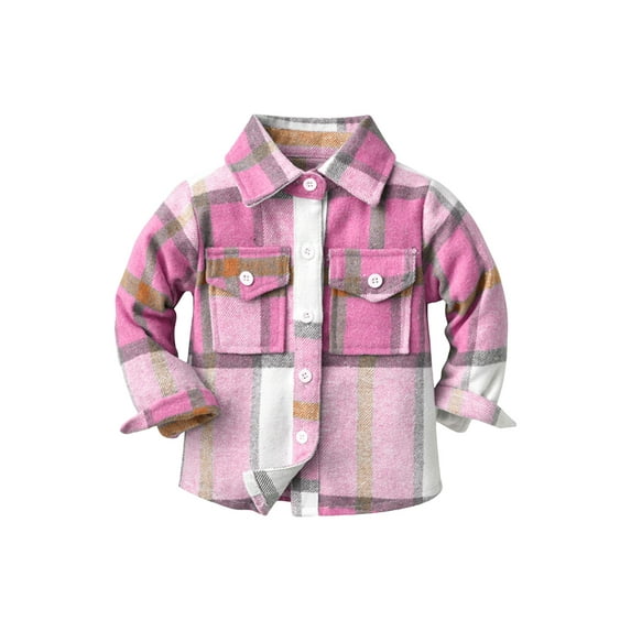 Gureui Toddler Kids Baby Boys Autumn Winter Casual Shirts Coat Plaid Turn-Down Collar Long Sleeve Button-Down Jackets with Pockets Outerwear