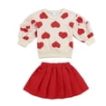 thumbnail image 1 of Gureui Toddler Kids Girls Love Heart Print Sweet Outfits 2Pcs Long Sleeve O Neck Sweatshirt Tops+Pleated A-line Skirts, 1 of 7