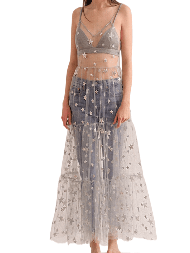 chinese dress ladies Mesh See Through Maxi Dress