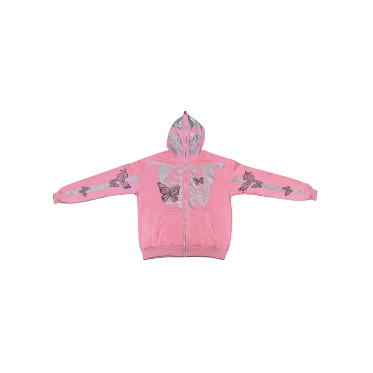 Gureui Women Men Coat, Casual Rhinestone Gothic Skull Butterfly