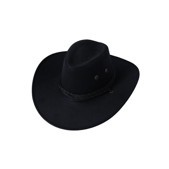 Gureui Women Men Faux Felt Western Cowboy Hat with Adjustable Chin Rope Outdoor Wide Brim Vintage Clothing Accessories