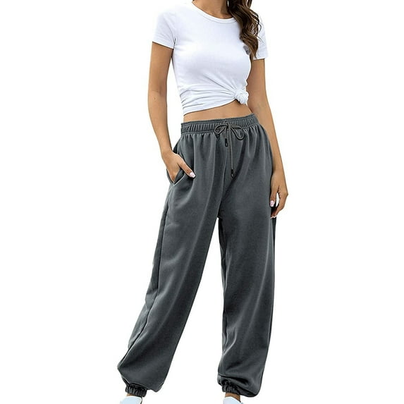 Gureui Women's Autumn Sweatpants,Casual Solid Color Drawstring Elastic-Waist Leisure Ankle Banded Long Trousers with Pockets for Girls,4 Colors