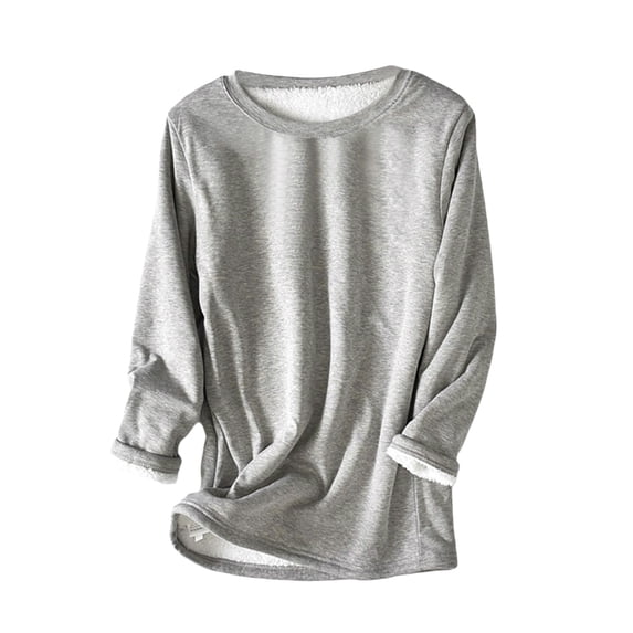 Gureui Women's Autumn Winter Warm Pullover Tops, Casual Solid Color Long Sleeve Round Neck Fleece Thickened Loose Base Sweatshirt Streetwear
