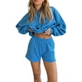 thumbnail image 1 of Gureui Women's Casual Clothes Set, Solid Color Loose Long Sleeve Round Neck Sweatshirt/Hooded Pullover/Elastic Waist Shorts/Long Pants, 1 of 6
