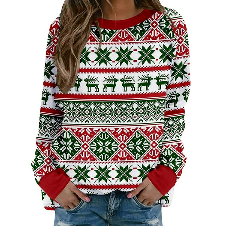 Snowflake Elk Printing Round Neck Long Sleeve Sweaters Snowflake Elk Printing Round Neck Long Sleeve Sweaters