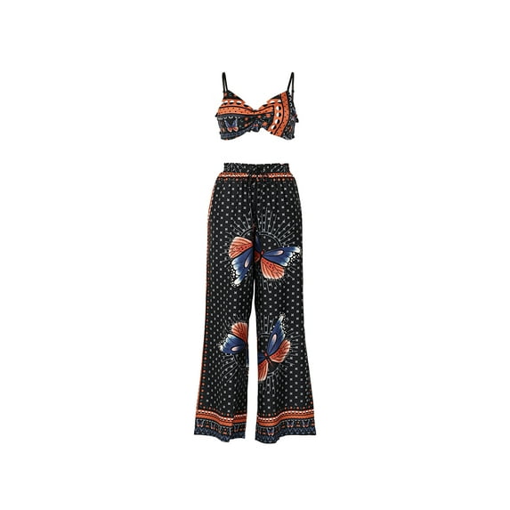 Gureui Women's Clothes Set, Casual White Butterfly Printed Pattern Tops + Long Pants 2Pcs Outfit Set
