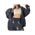 thumbnail image 1 of Gureui Women's Hooded Cardigan Sweater,Casual Long Sleeves Smooth Zipper Letters Rhinestones Decoration Loose Spring Sweatshirt Top, 1 of 7